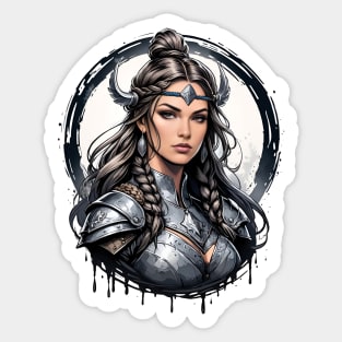 Valkyrie viking female warrior retro vintage cartoon design Sticker